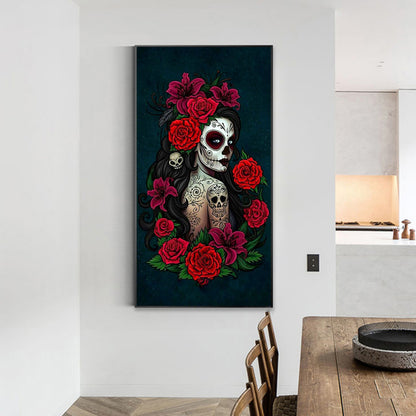 Rose Skull Girl - Full Round Drill Diamond Painting 40*70CM