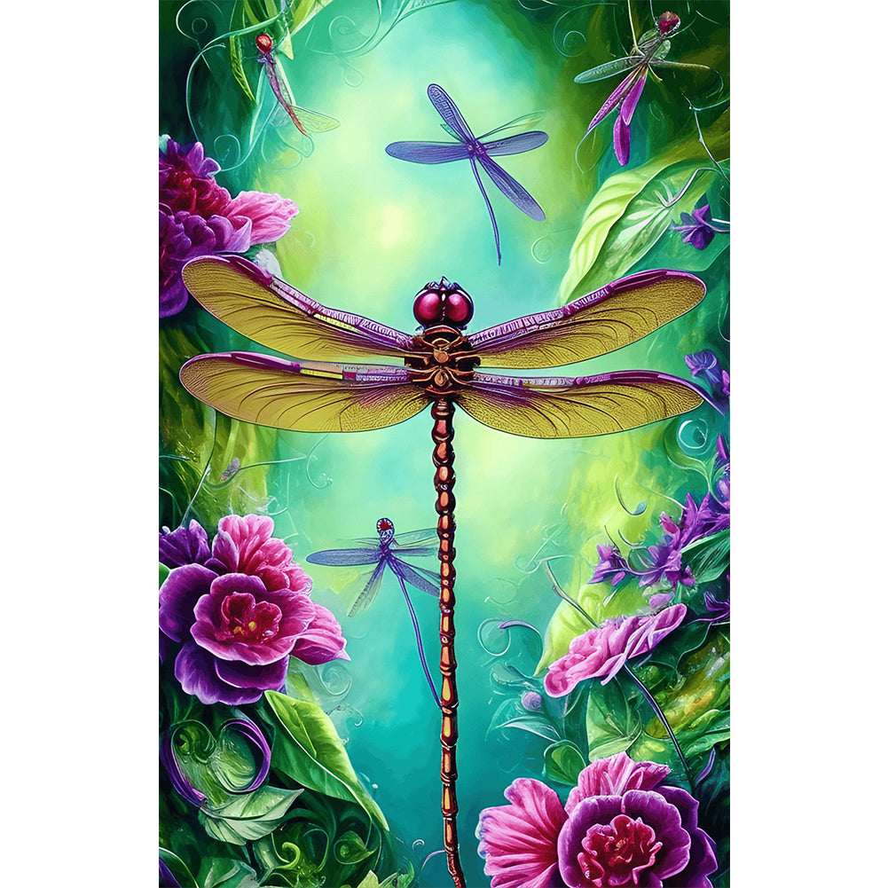 Flower Dragonfly - Full Round Drill Diamond Painting 45*70CM