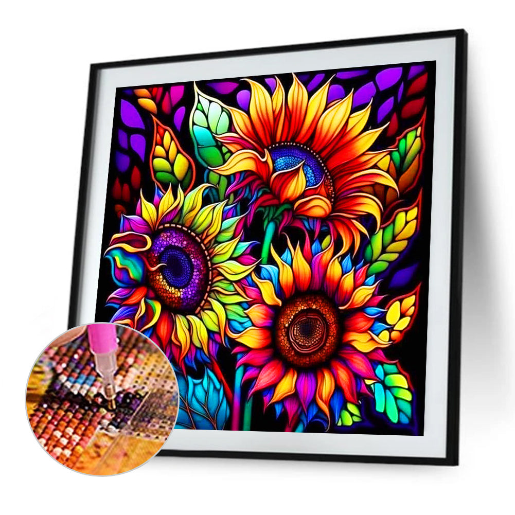 Three Sunflowers - Full Round Drill Diamond Painting 30*30CM