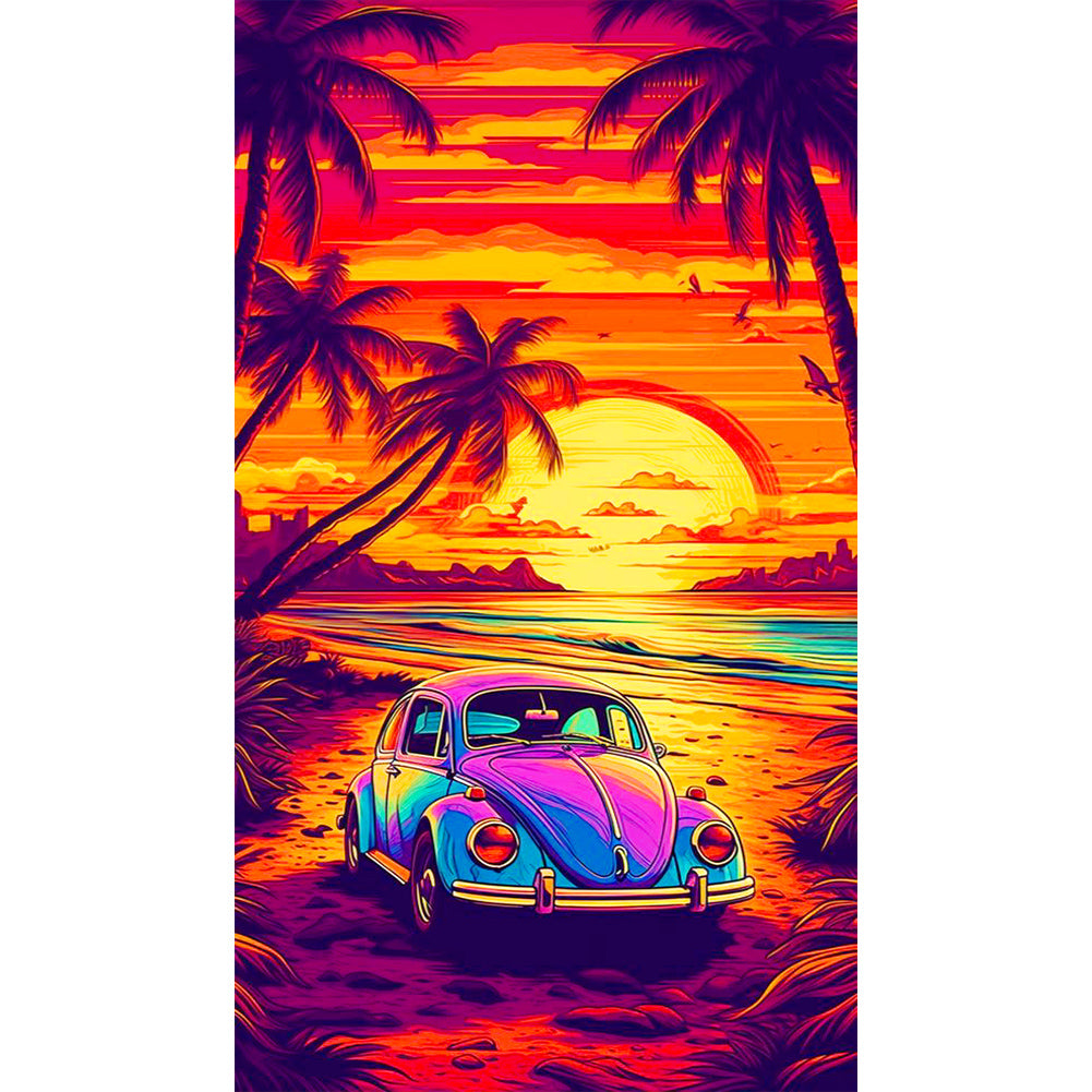 Car And Sunset - Full Round Drill Diamond Painting 40*70CM