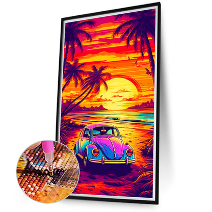 Car And Sunset - Full Round Drill Diamond Painting 40*70CM