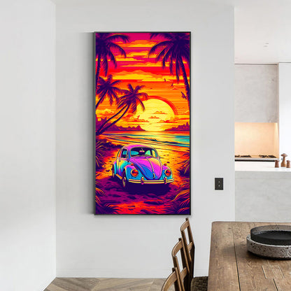 Car And Sunset - Full Round Drill Diamond Painting 40*70CM