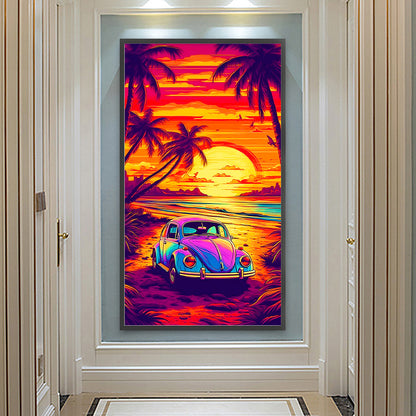 Car And Sunset - Full Round Drill Diamond Painting 40*70CM