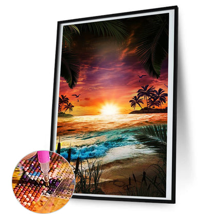 Beach Coconut Tree - Full Round Drill Diamond Painting 45*80CM