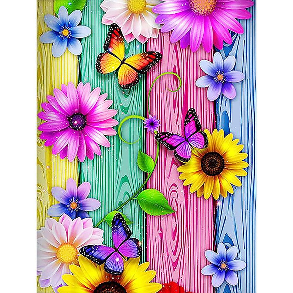 Colorful Sample Flowers And Butterflies - Full Round Drill Diamond Painting 30*40CM
