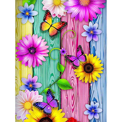 Colorful Sample Flowers And Butterflies - Full Round Drill Diamond Painting 30*40CM