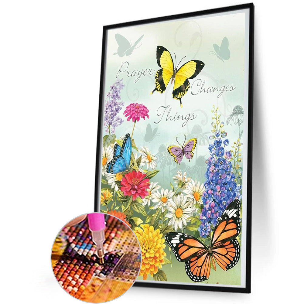 Flowers And Butterflies - Full Round Drill Diamond Painting 35*50CM