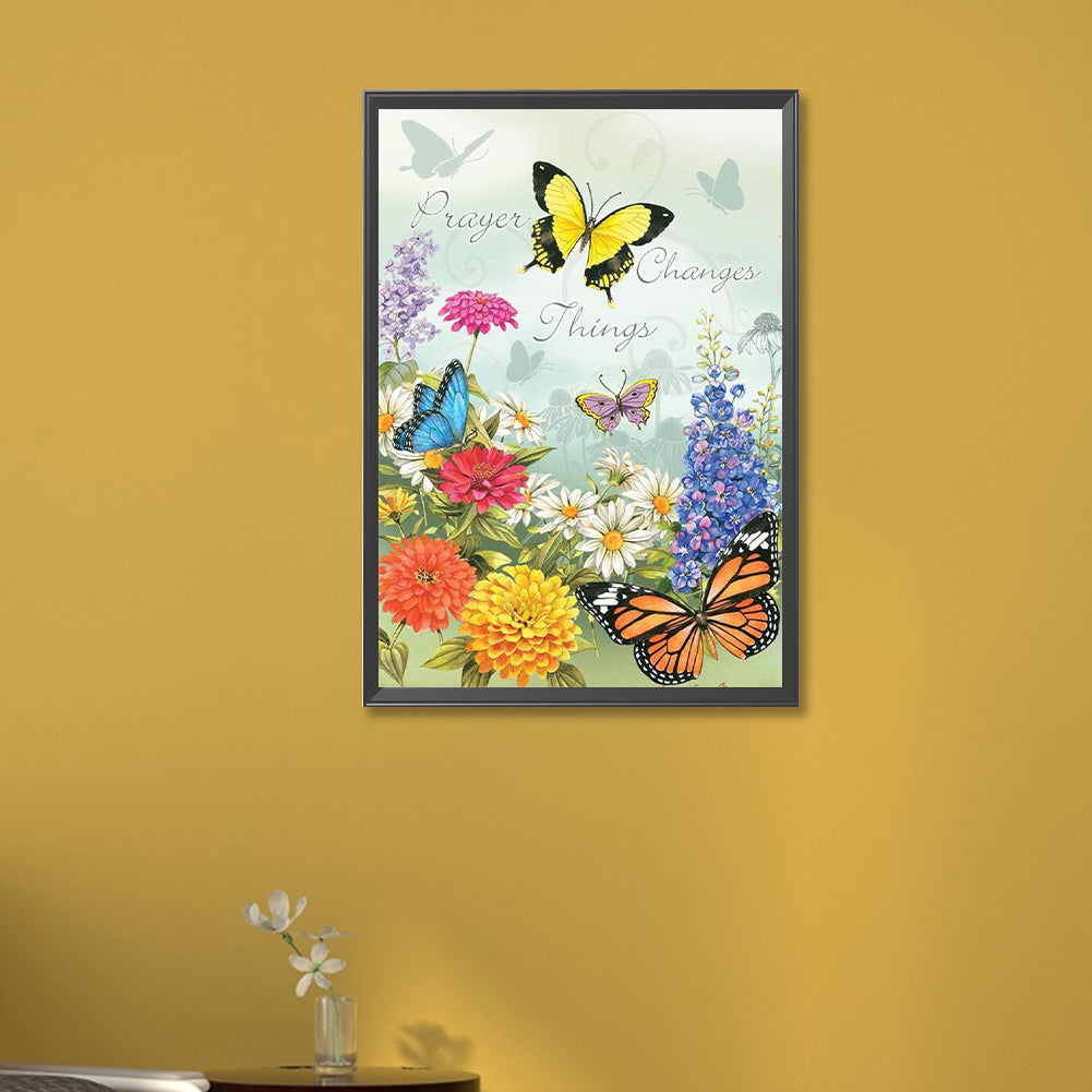 Flowers And Butterflies - Full Round Drill Diamond Painting 35*50CM