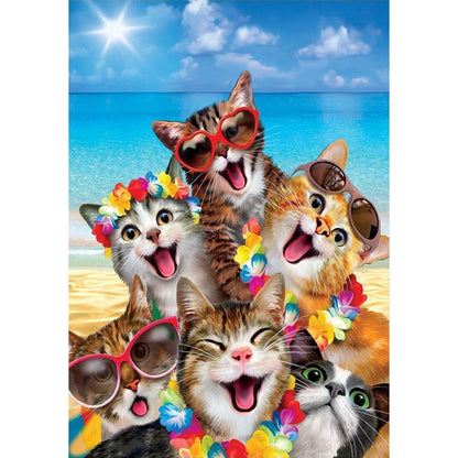 Seaside Holiday Cat - Full Round Drill Diamond Painting 35*50CM