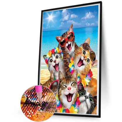 Seaside Holiday Cat - Full Round Drill Diamond Painting 35*50CM