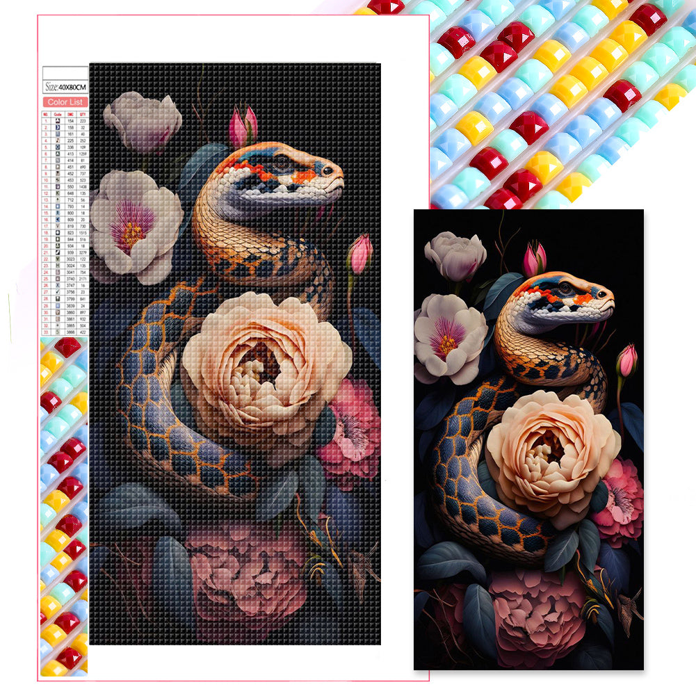 Snake And Flowers - Full Square Drill Diamond Painting 40*80CM