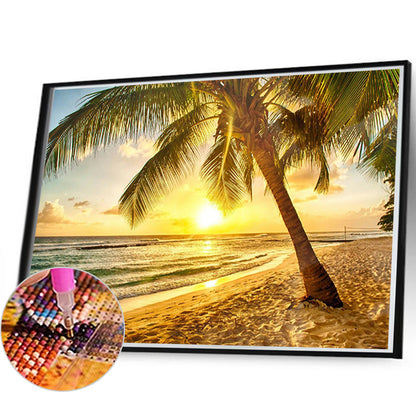 Beach Coconut Tree - Full Round Drill Diamond Painting 60*40CM