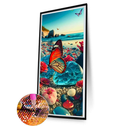 Pebbles And Butterflies - Full Round Drill Diamond Painting 40*80CM