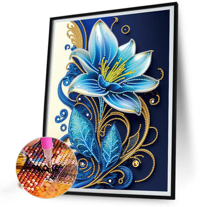 Blue Flower - Special Shaped Drill Diamond Painting 30*40CM
