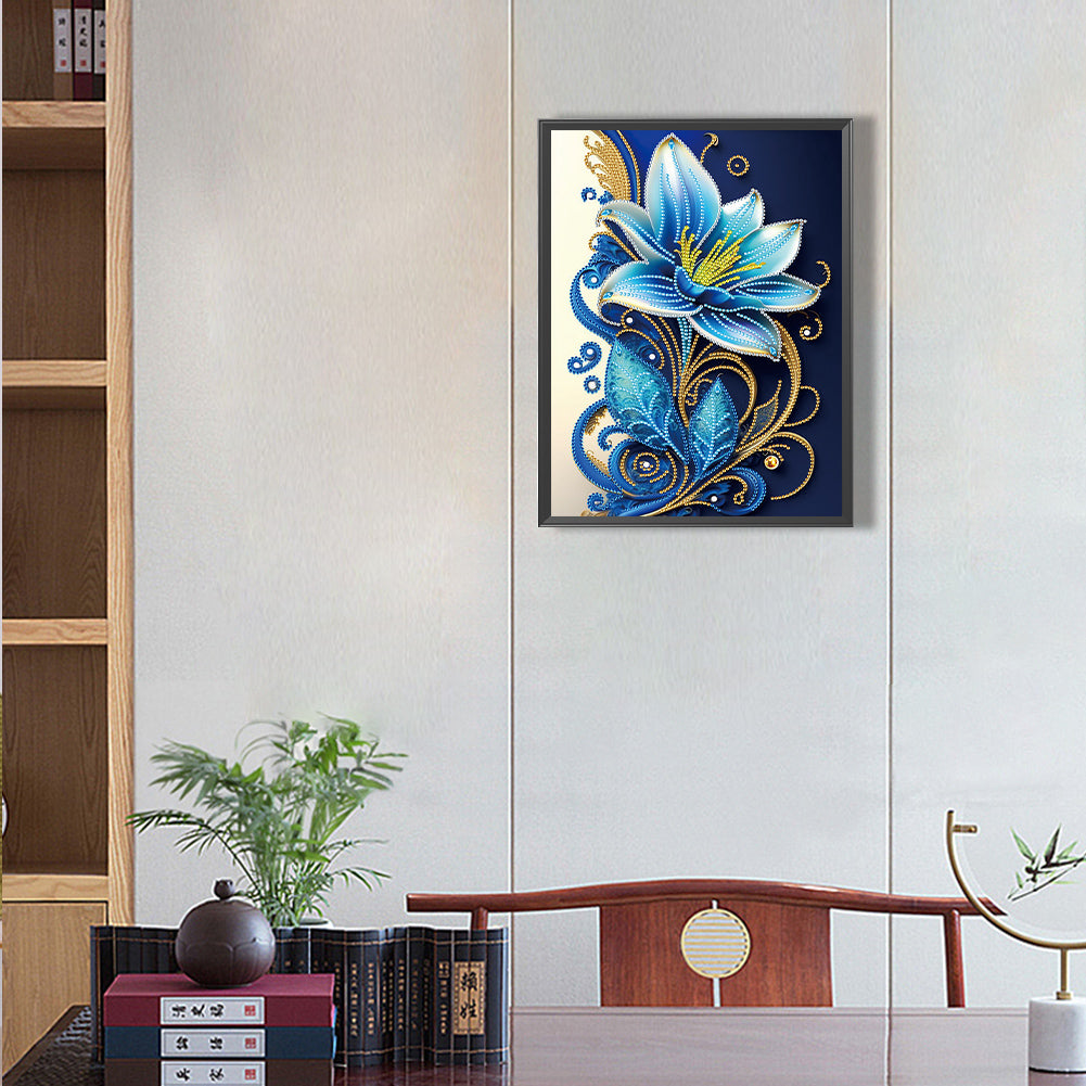 Blue Flower - Special Shaped Drill Diamond Painting 30*40CM