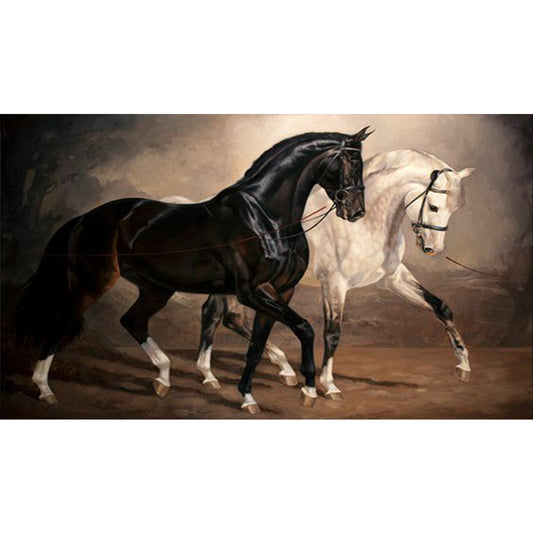 Black Horse White Horse - Full Round Drill Diamond Painting 70*45CM