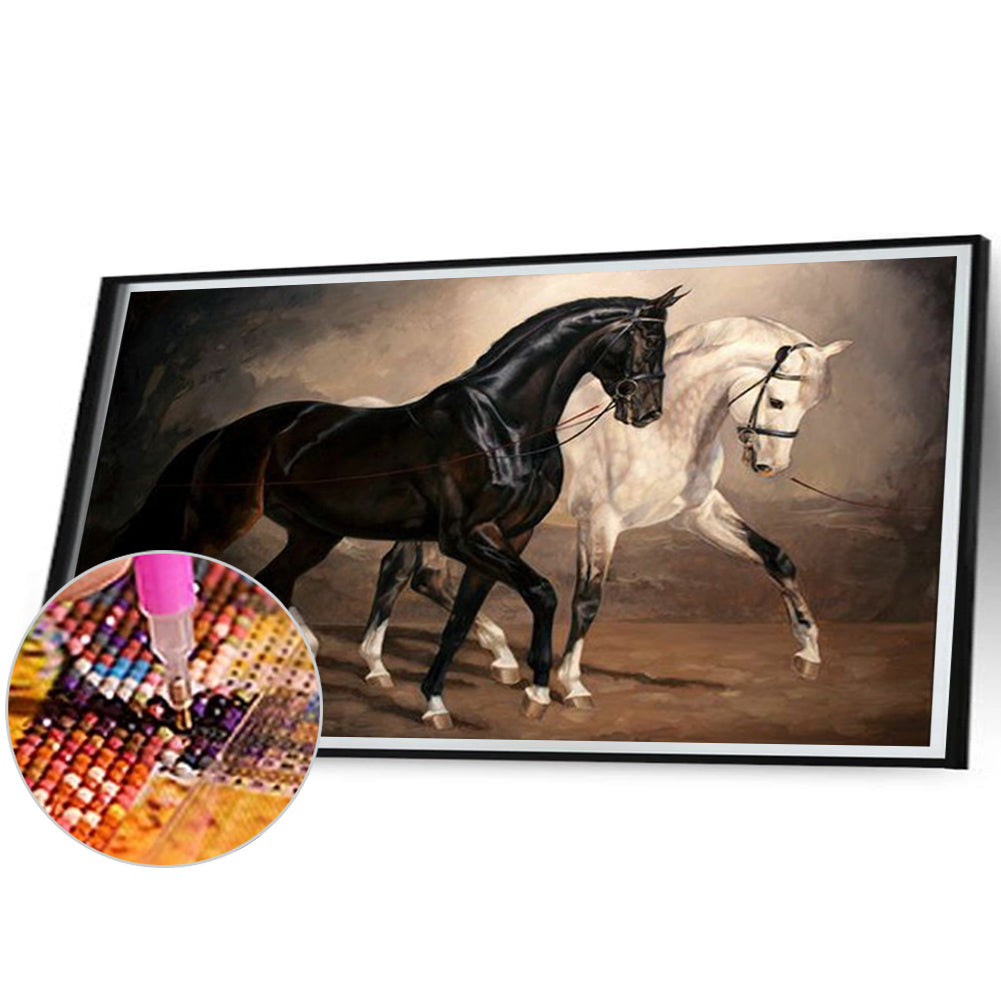 Black Horse White Horse - Full Round Drill Diamond Painting 70*45CM