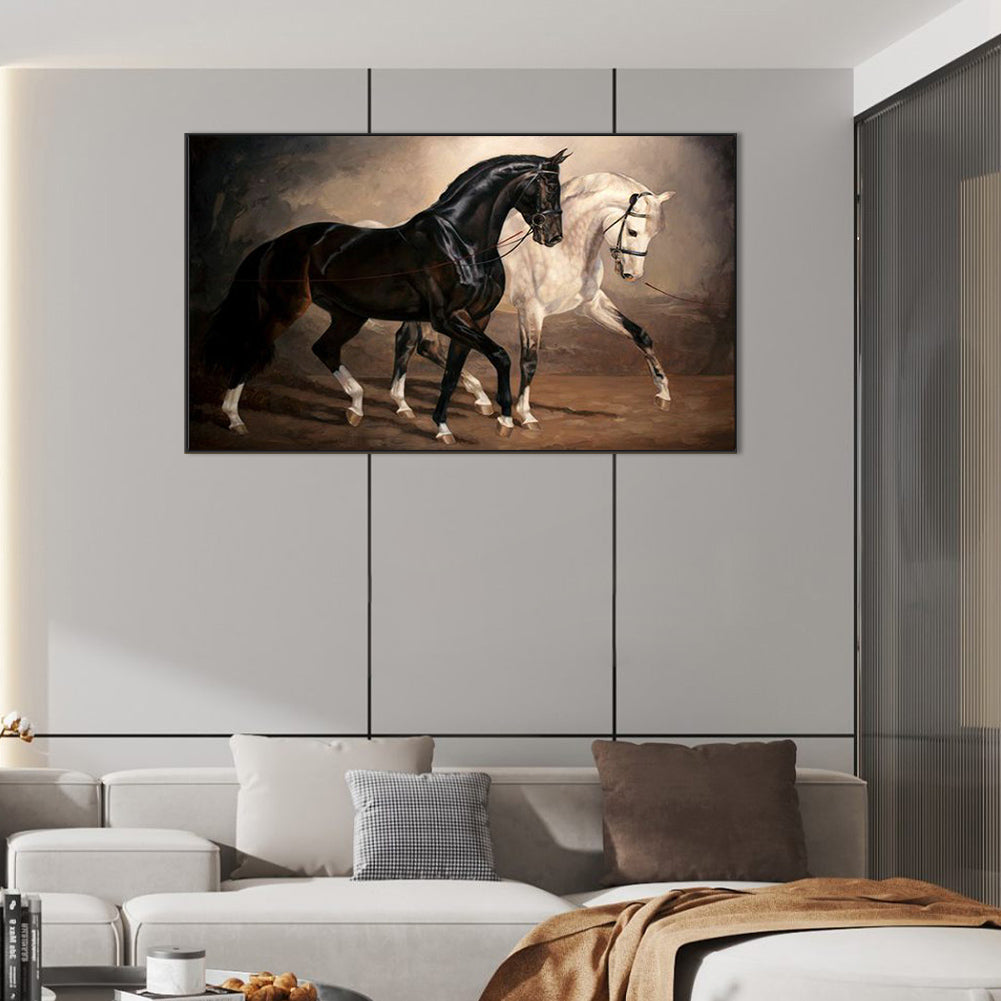 Black Horse White Horse - Full Round Drill Diamond Painting 70*45CM