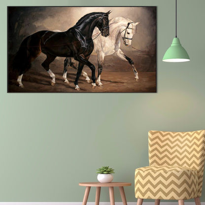 Black Horse White Horse - Full Round Drill Diamond Painting 70*45CM