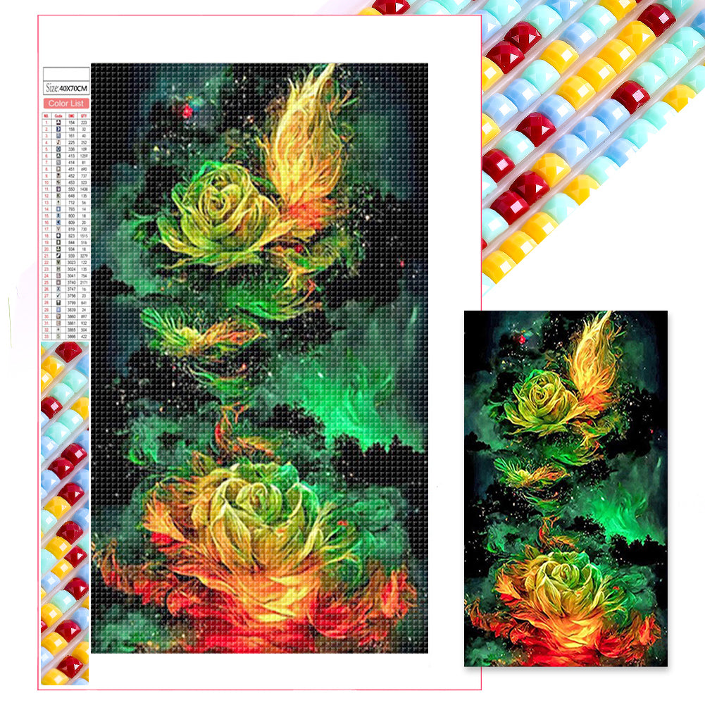 Aurora Green Flowers - Full Square Drill Diamond Painting 40*70CM