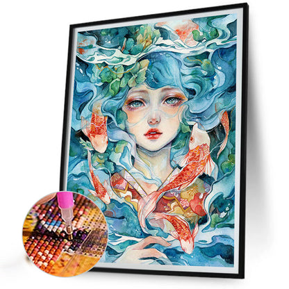 Goldfish Girl - Full Round Drill Diamond Painting 50*60CM