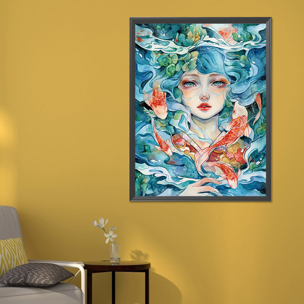 Goldfish Girl - Full Round Drill Diamond Painting 50*60CM