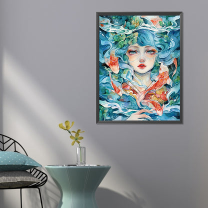 Goldfish Girl - Full Round Drill Diamond Painting 50*60CM