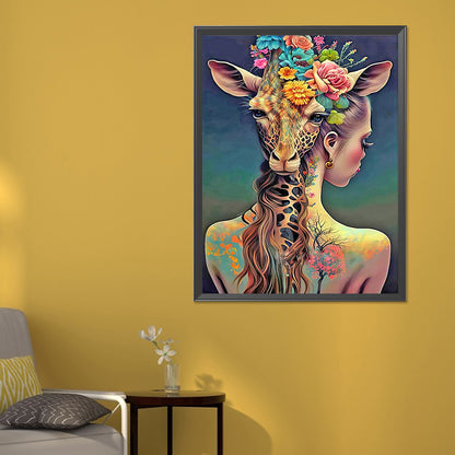 Girl Carrying Giraffe - Full Round Drill Diamond Painting 50*60CM