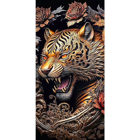 Vintage Carved Tiger - Full Round Drill Diamond Painting 40*80CM