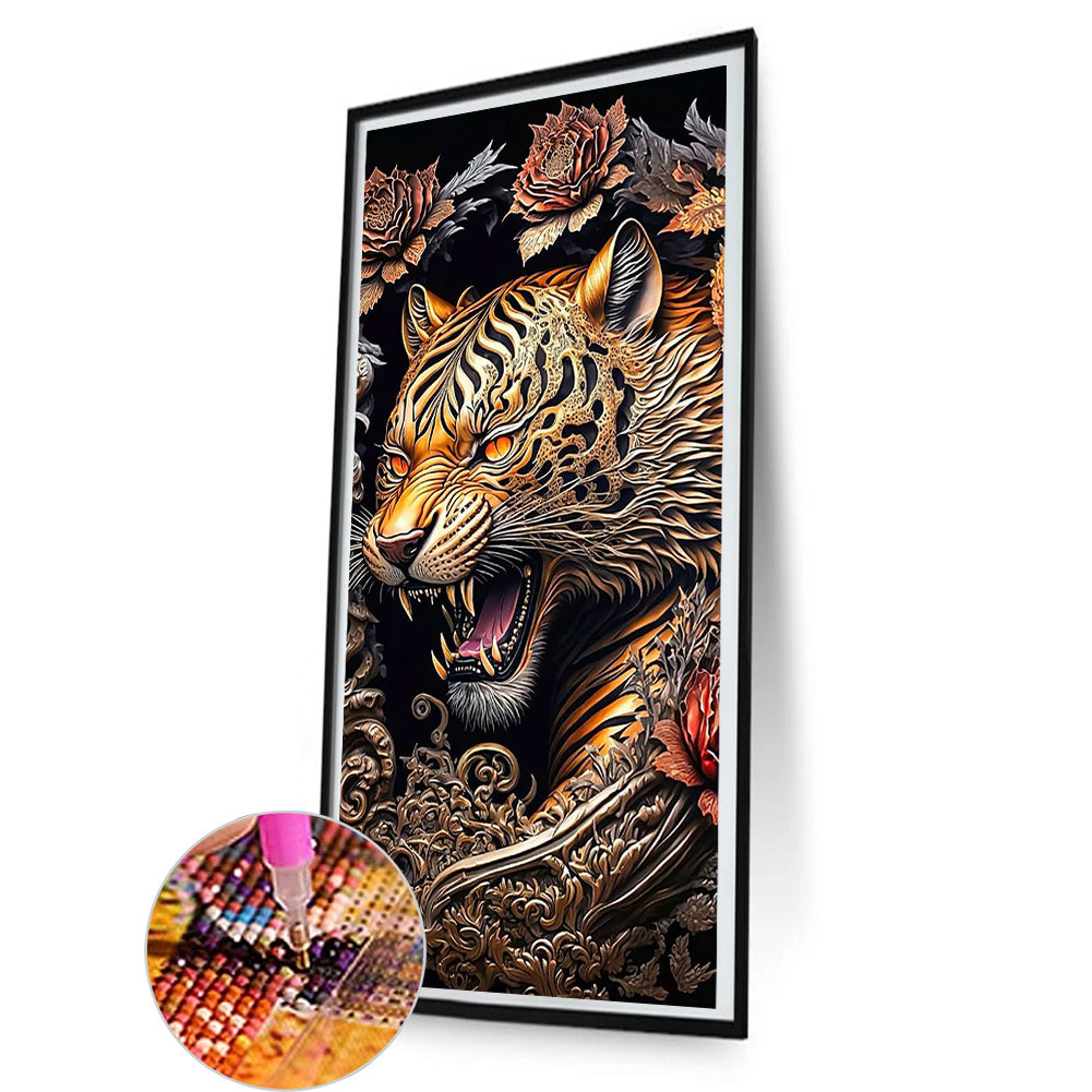 Vintage Carved Tiger - Full Round Drill Diamond Painting 40*80CM