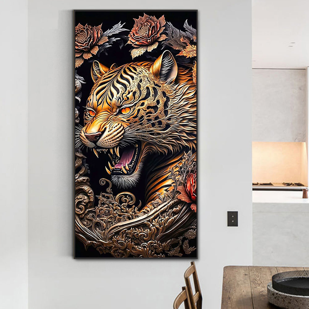 Vintage Carved Tiger - Full Round Drill Diamond Painting 40*80CM