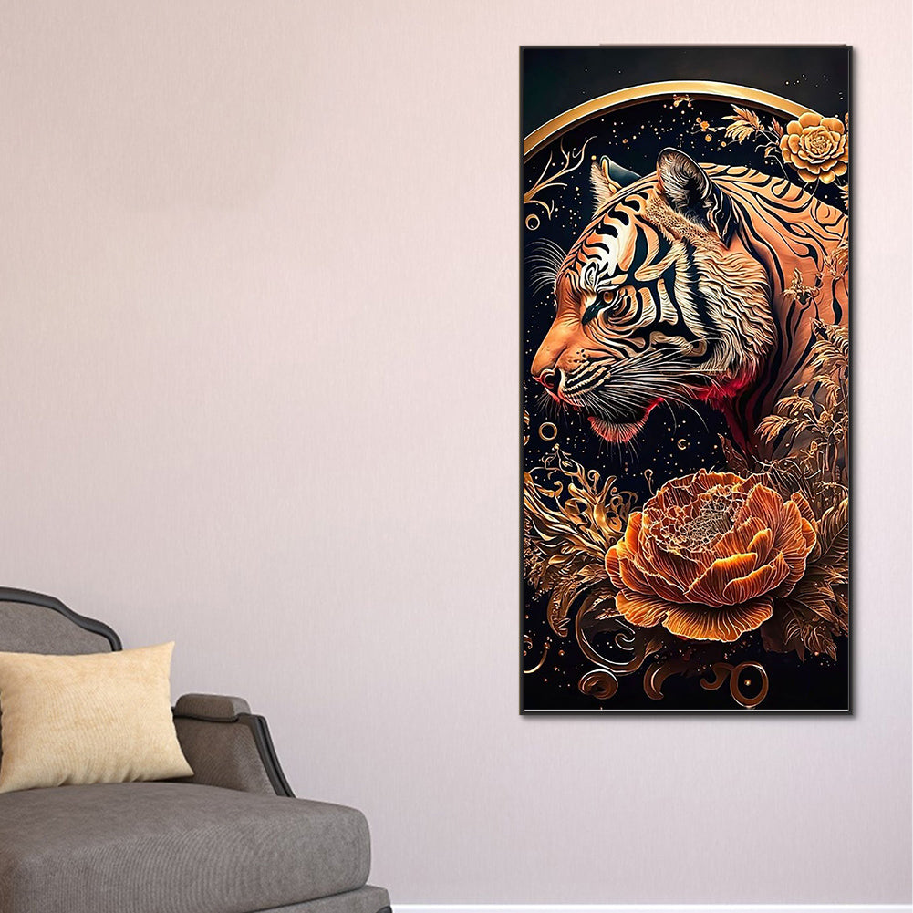 Vintage Carved Tiger - Full Round Drill Diamond Painting 40*80CM