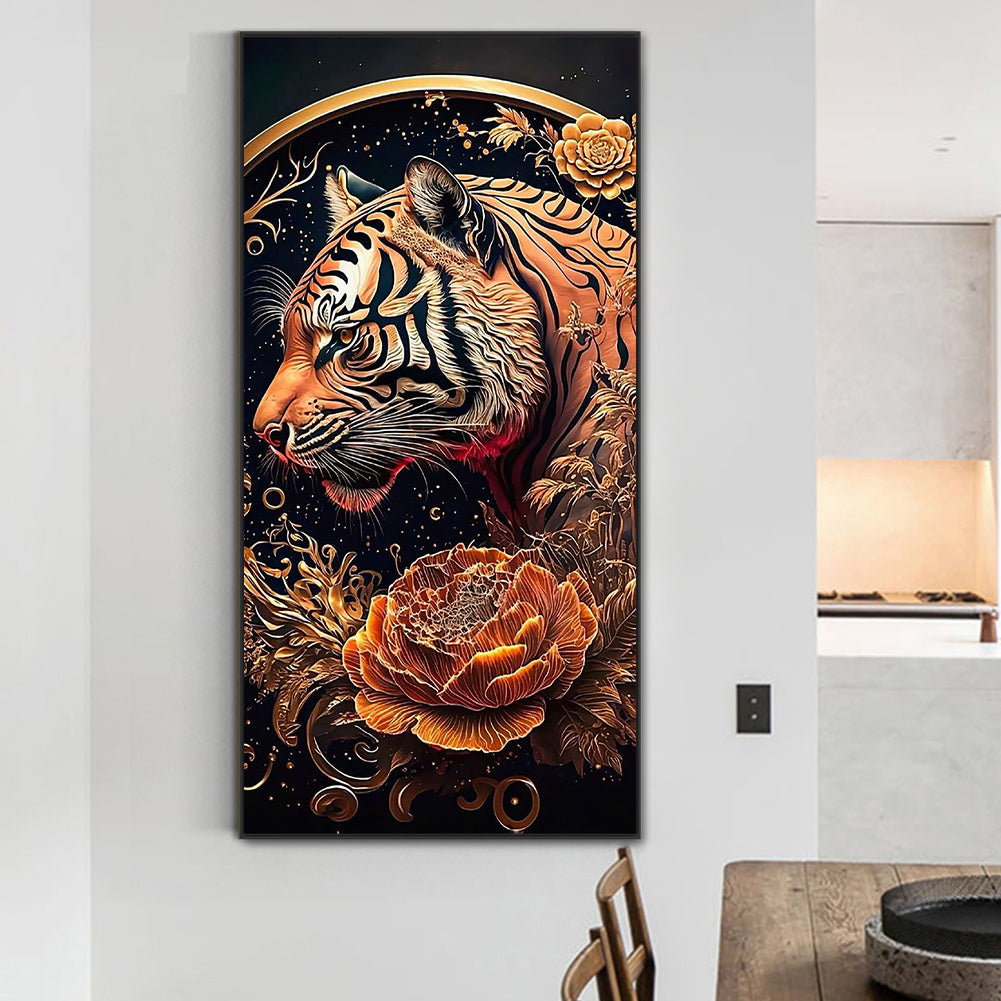 Vintage Carved Tiger - Full Round Drill Diamond Painting 40*80CM