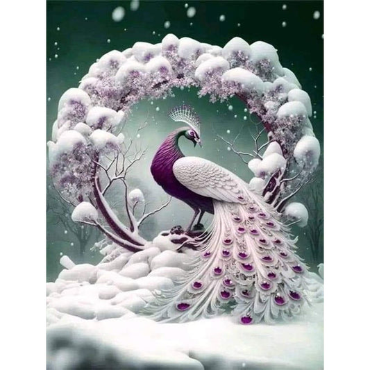 Snow Peacock - Full Round Drill Diamond Painting 30*40CM