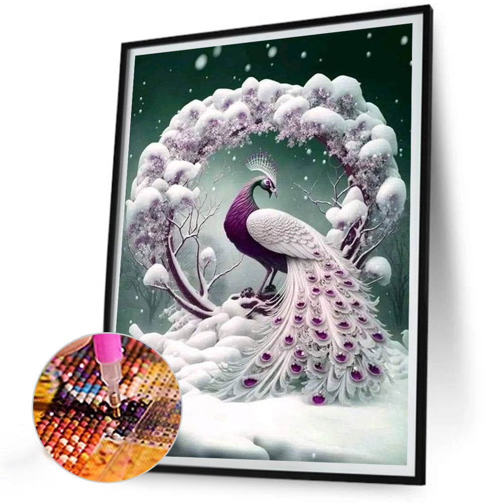 Snow Peacock - Full Round Drill Diamond Painting 30*40CM