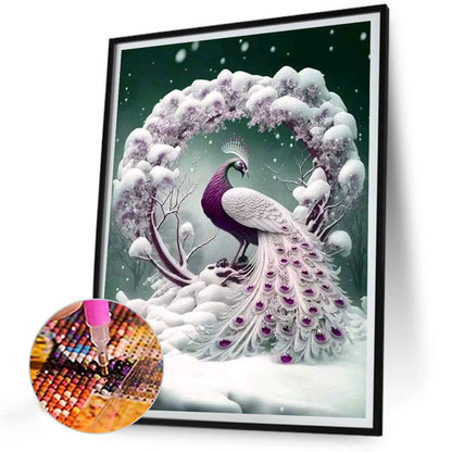 Snow Peacock - Full Round Drill Diamond Painting 30*40CM