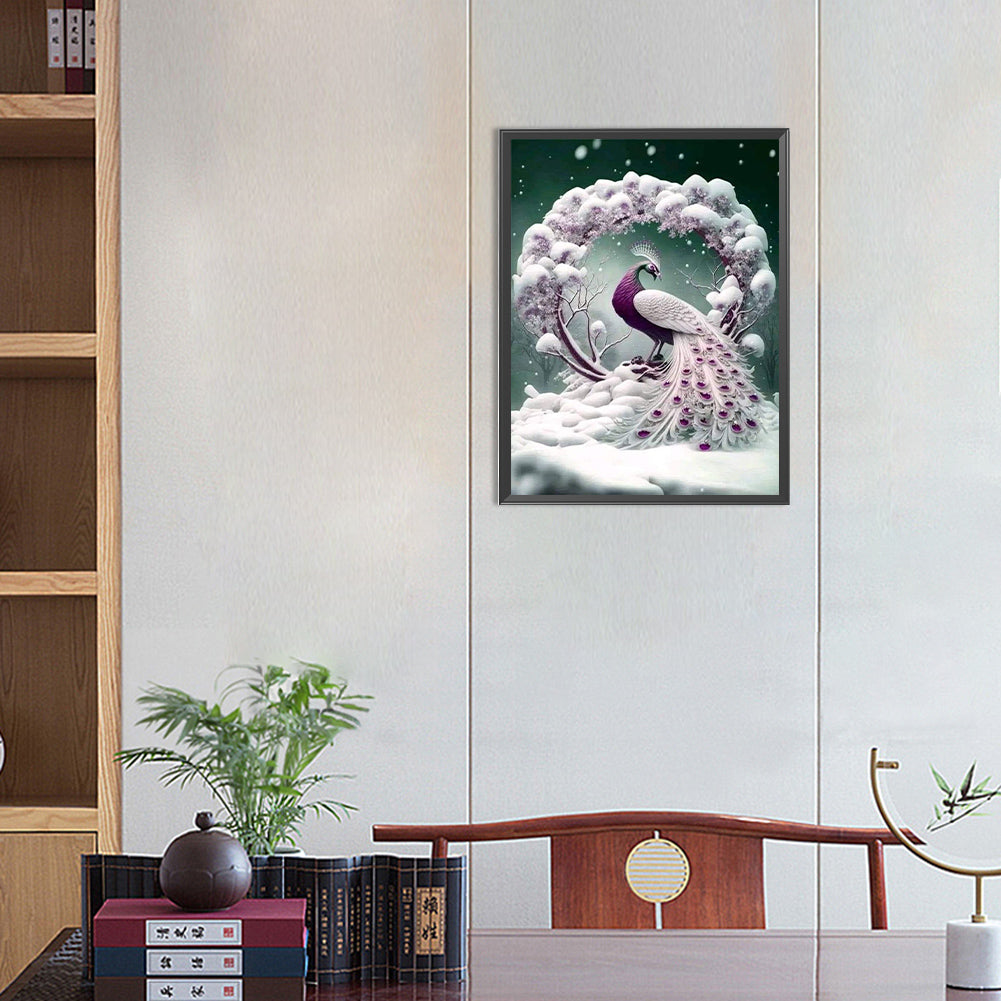 Snow Peacock - Full Round Drill Diamond Painting 30*40CM