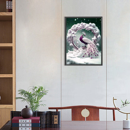 Snow Peacock - Full Round Drill Diamond Painting 30*40CM
