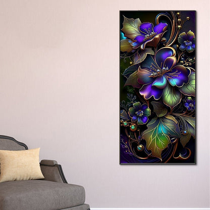 Purple Flowers On Black Background - Full Round Drill Diamond Painting 40*80CM