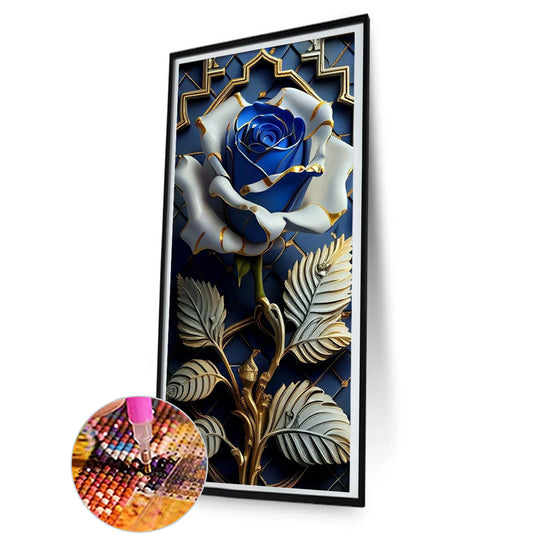 Blue Flowers On Black Background - Full Round Drill Diamond Painting 40*80CM