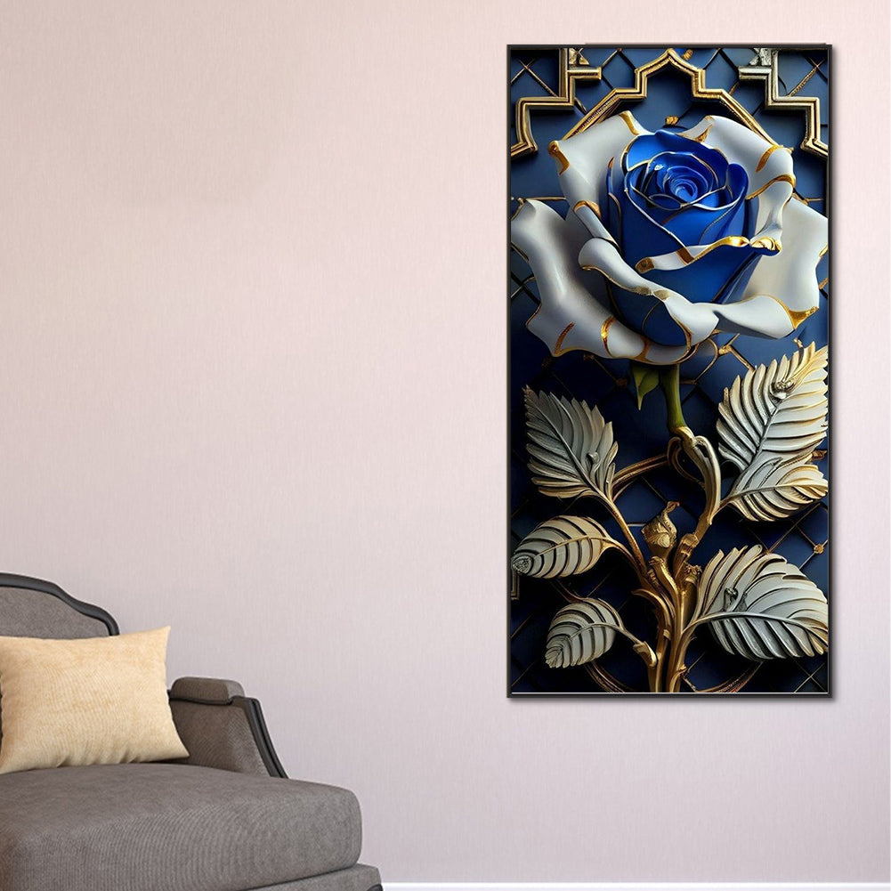 Blue Flowers On Black Background - Full Round Drill Diamond Painting 40*80CM