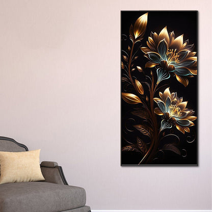 Golden Flowers On Black Background - Full Round Drill Diamond Painting 40*80CM