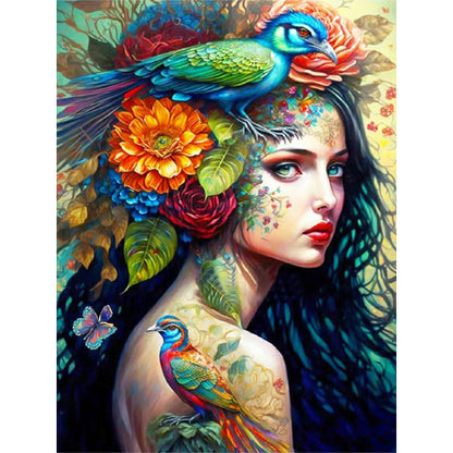 Animal Painting Girl - Full Round Drill Diamond Painting 40*50CM