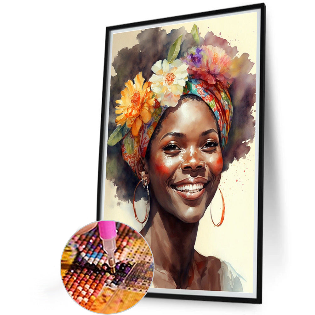 Woman With Flowers - Full Round Drill Diamond Painting 40*60CM
