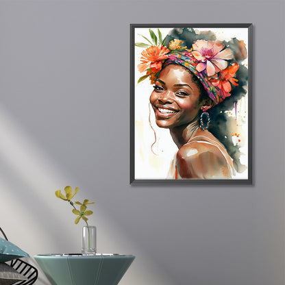 Woman With Flowers - Full Round Drill Diamond Painting 40*60CM