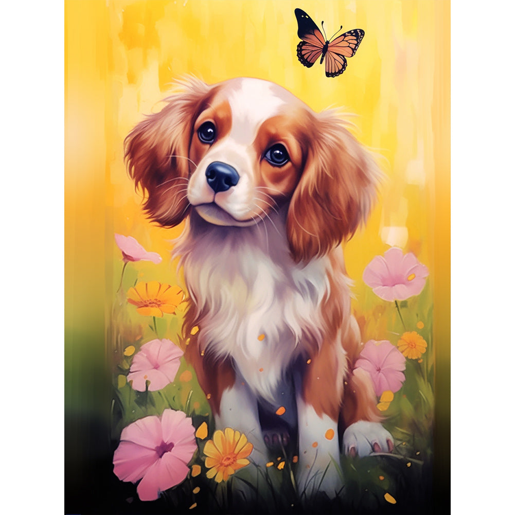 Puppy On The Grass - Full Round Drill Diamond Painting 30*40CM