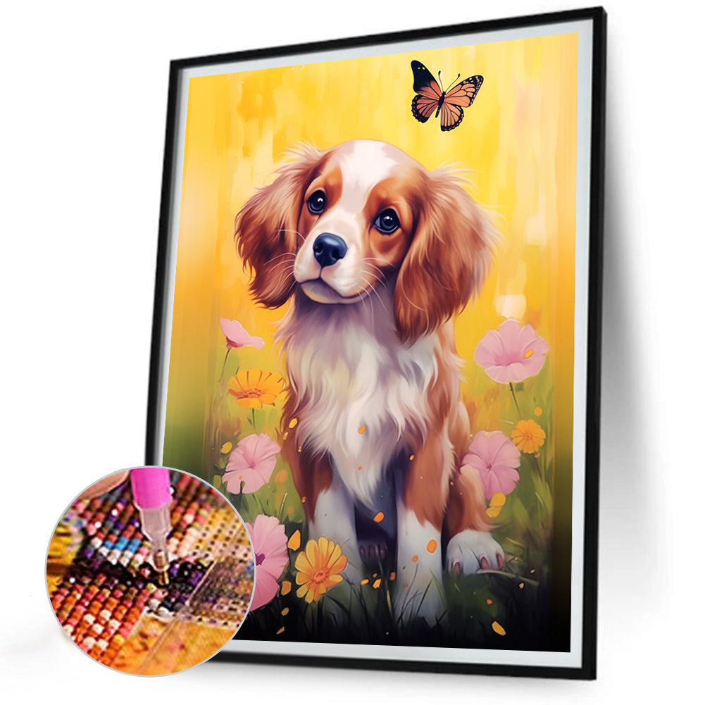 Puppy On The Grass - Full Round Drill Diamond Painting 30*40CM