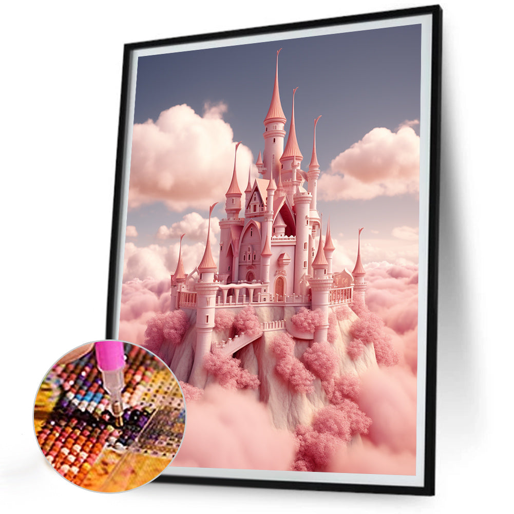 Pink Castle - Full Round Drill Diamond Painting 30*40CM