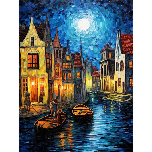 Shadow Of A Boat Under The Moon - Full Round Drill Diamond Painting 30*40CM