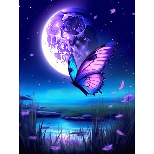 Butterfly Under The Moon - Full Round Drill Diamond Painting 30*40CM